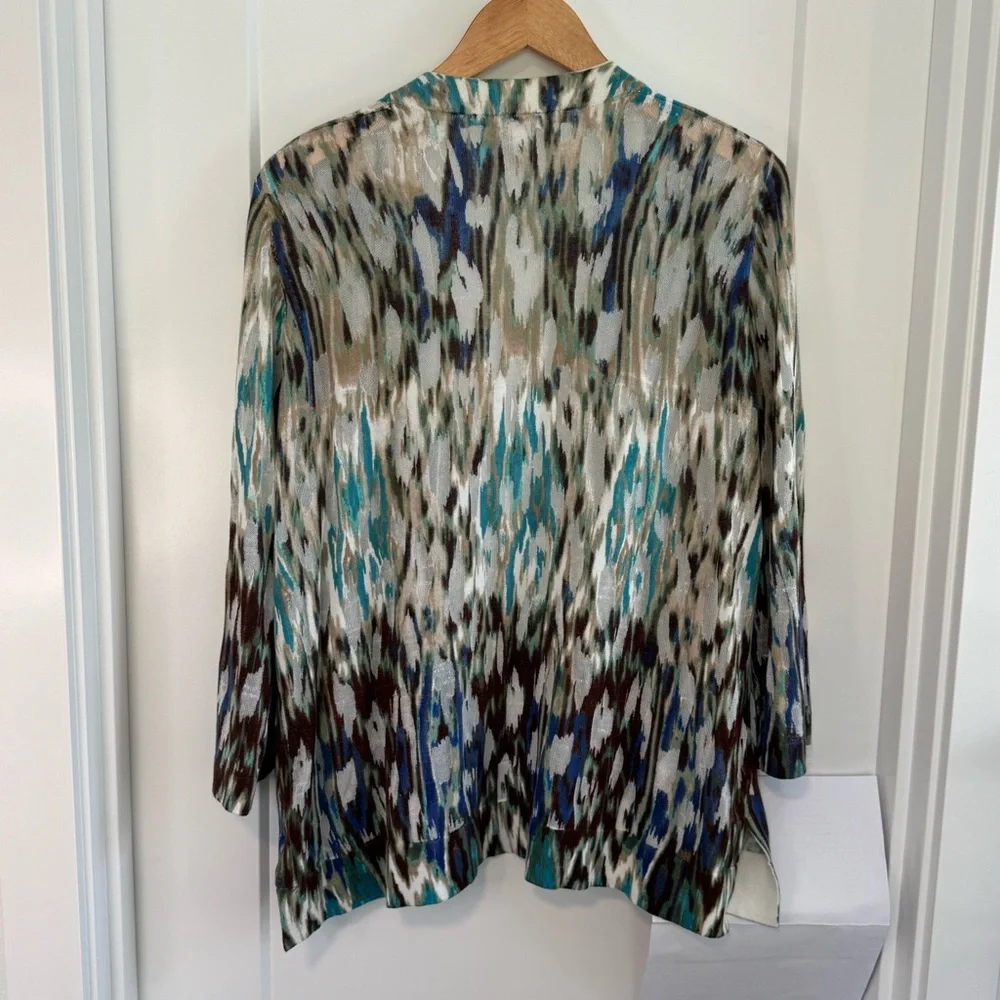 Chico’s  Women’s  XL. Blue  Green  Patterned  Cardigan  Sweater  Neutral